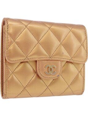 CHANEL Matelasse Compact Wallet Lamb Skin Gold CC